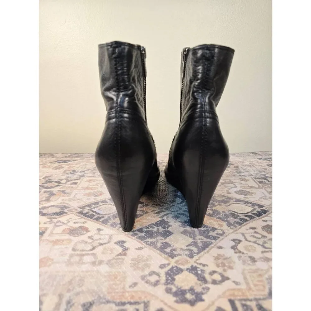 Frye Reina Wedge Ankle Boot Black Leather Women's Size 8.5